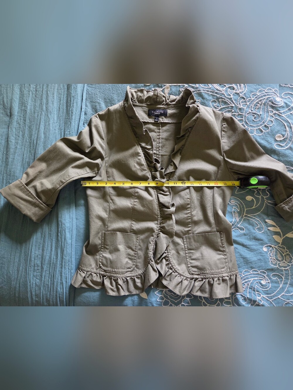 Talbots Olive Army Ruffle Jacket - Picture 8 of 11